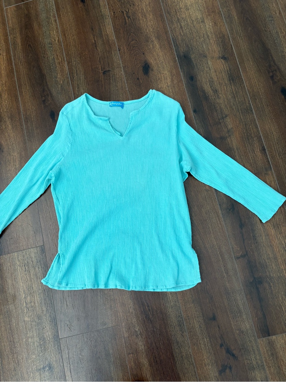 Fresh Produce 100% Cotton Crincle Gauze Aqua Long-Sleeve Top